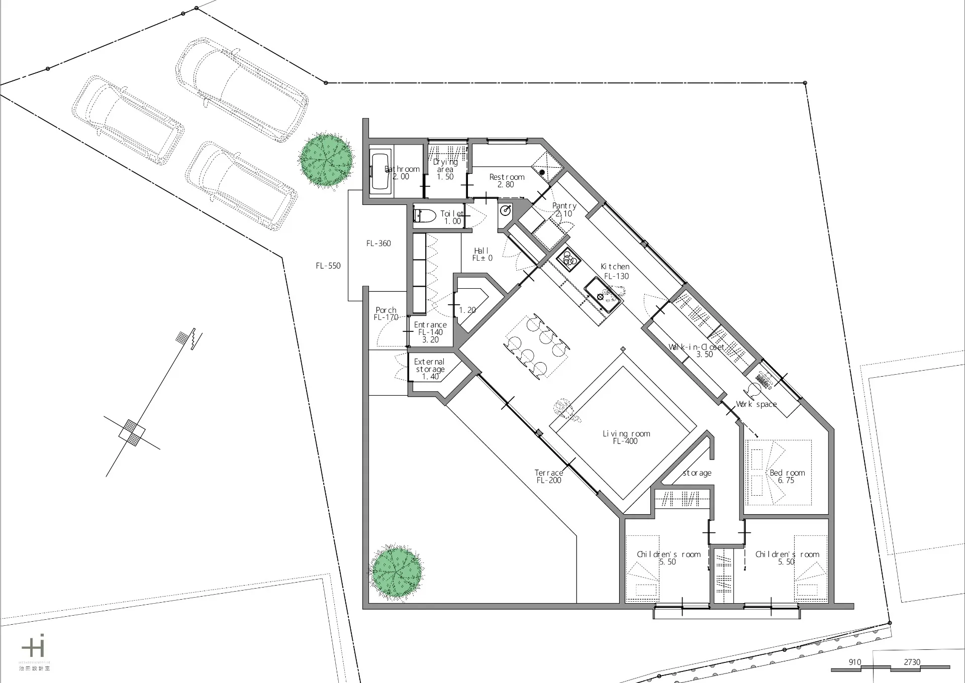 ファーストプラン：牟礼の白い平屋