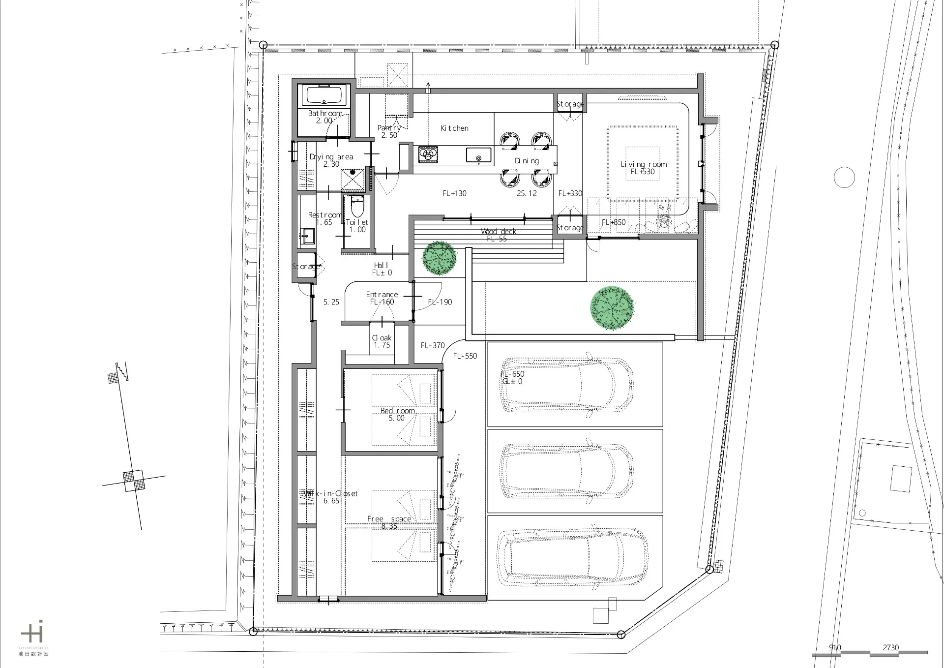 ファーストプラン：牟礼のＬ字の平屋